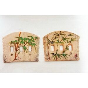Vintage Ceramic Bamboo Light switch Covers. Set Of 2. 7" L & 6" H